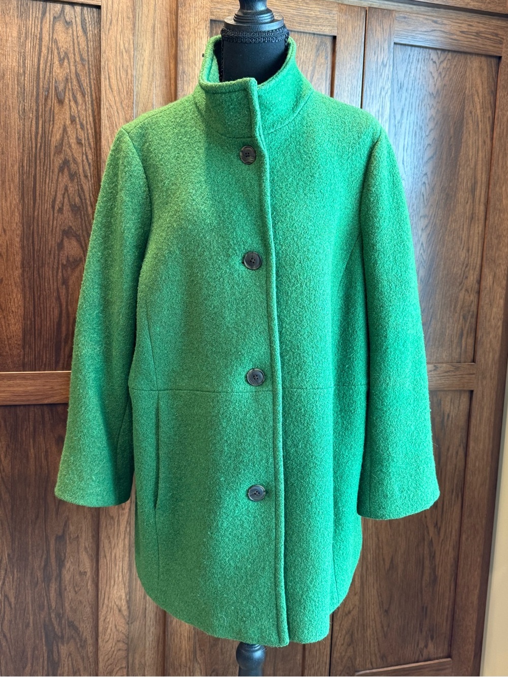 Talbots Bright Green Wool Pea Coat with Stand Collar